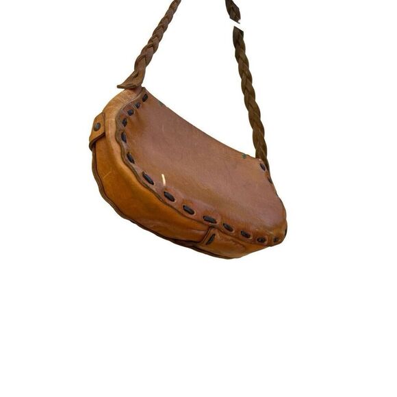 Vintage 70’s Leather Crossbody Boho Hippie Purse Handbag Painted Floral Design - Picture 4 of 13